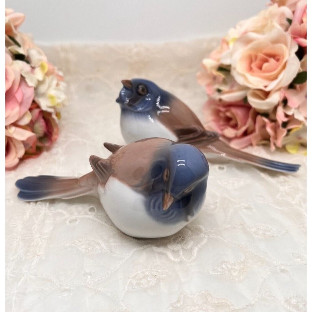 Bing and Grondhal Two Bluebirds Fine Porcelain Stamped 1633 1635 Titmouse B&G
